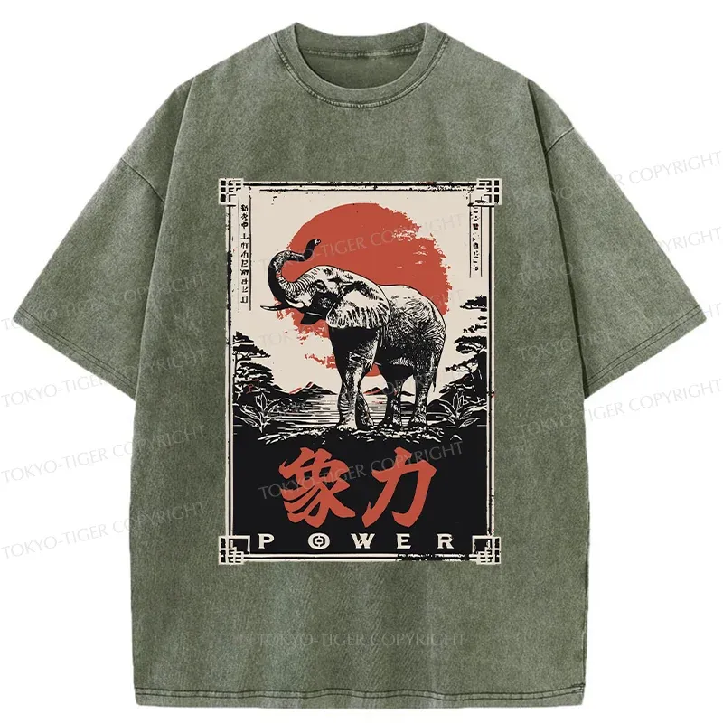 Tokyo-Tiger Japanese Elephant Washed T-Shirt