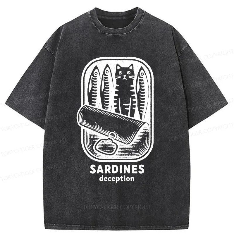 Tokyo-Tiger Funny Can Of Sardines Washed T-Shirt
