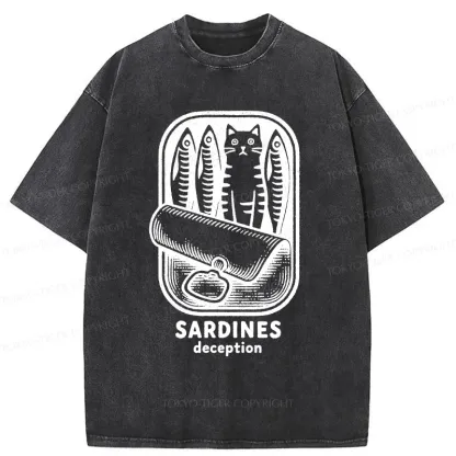 Tokyo-Tiger Funny Can Of Sardines Washed T-Shirt