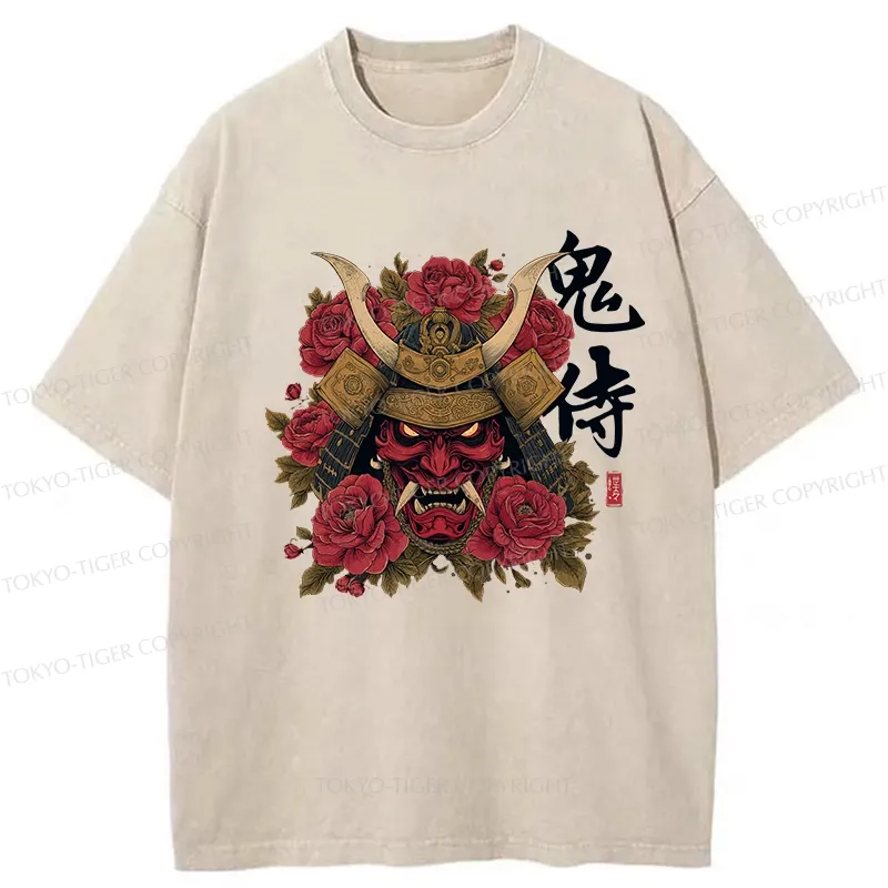 Tokyo-Tiger Rose Ghost Samurai Washed T-Shirt