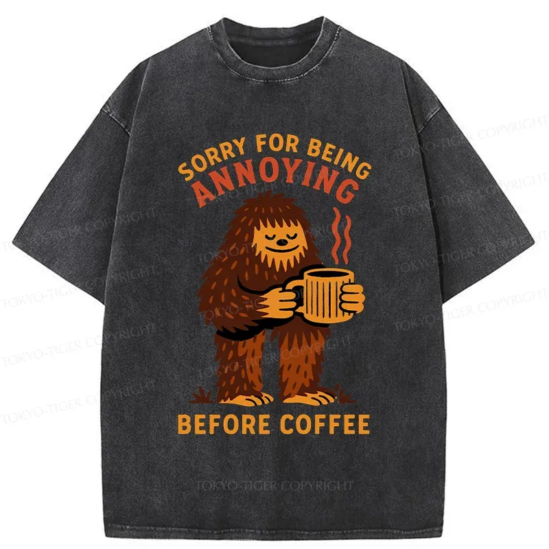 Tokyo-Tiger Bigfoot Drinking Coffee Washed T-Shirt