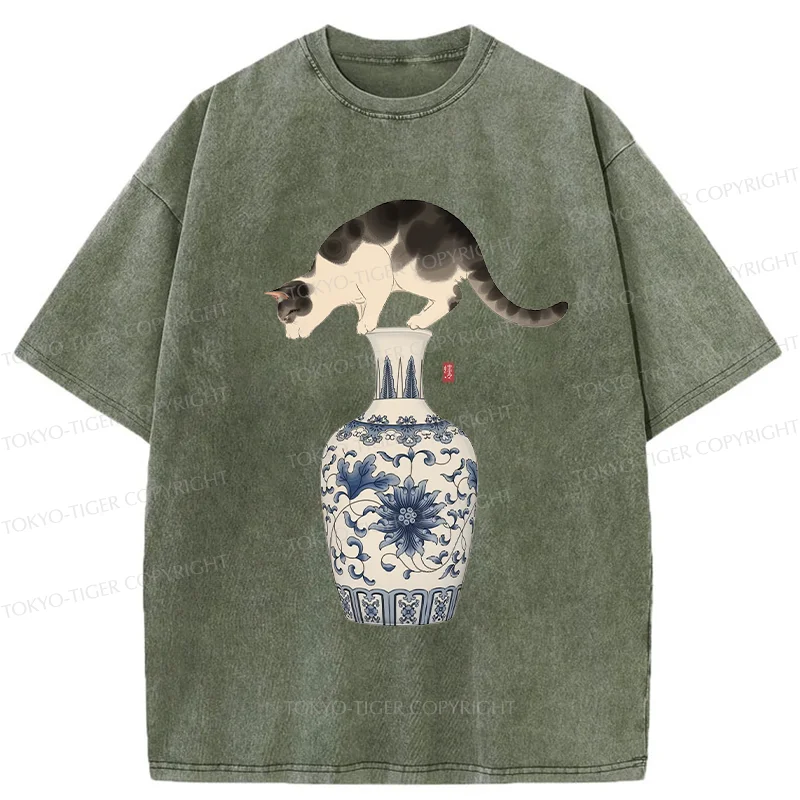 Tokyo-Tiger Japan Naughty Cat Washed T-Shirt