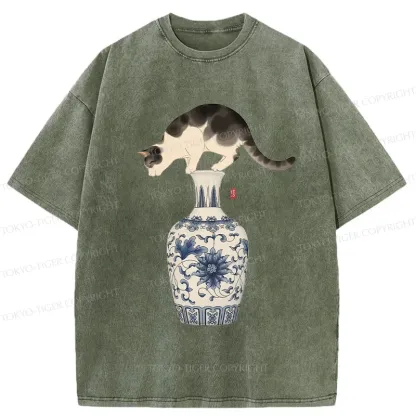 Tokyo-Tiger Japan Naughty Cat Washed T-Shirt