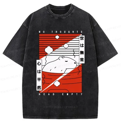 Tokyo-Tiger Capybara No Thoughts Head Empty Washed T-Shirt