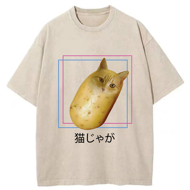 Tokyo-Tiger Potato Cat Japanese Washed T-Shirt