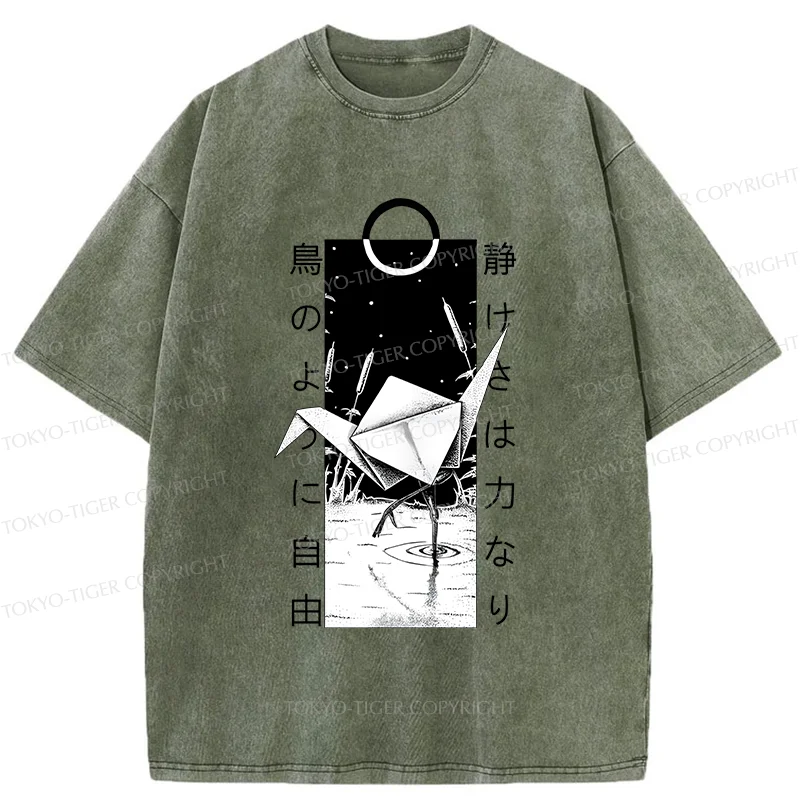 Tokyo-Tiger Funny Paper Crane Washed T-Shirt
