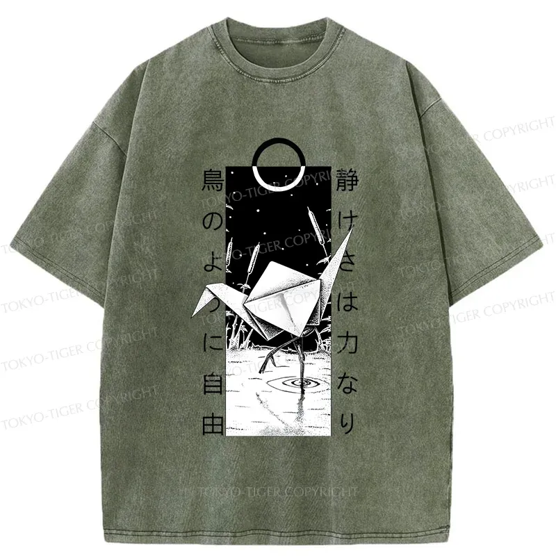 Tokyo-Tiger Funny Paper Crane Washed T-Shirt
