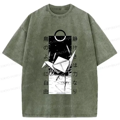 Tokyo-Tiger Funny Paper Crane Washed T-Shirt