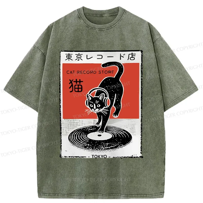 Tokyo-Tiger DJ Black Cat Washed T-Shirt