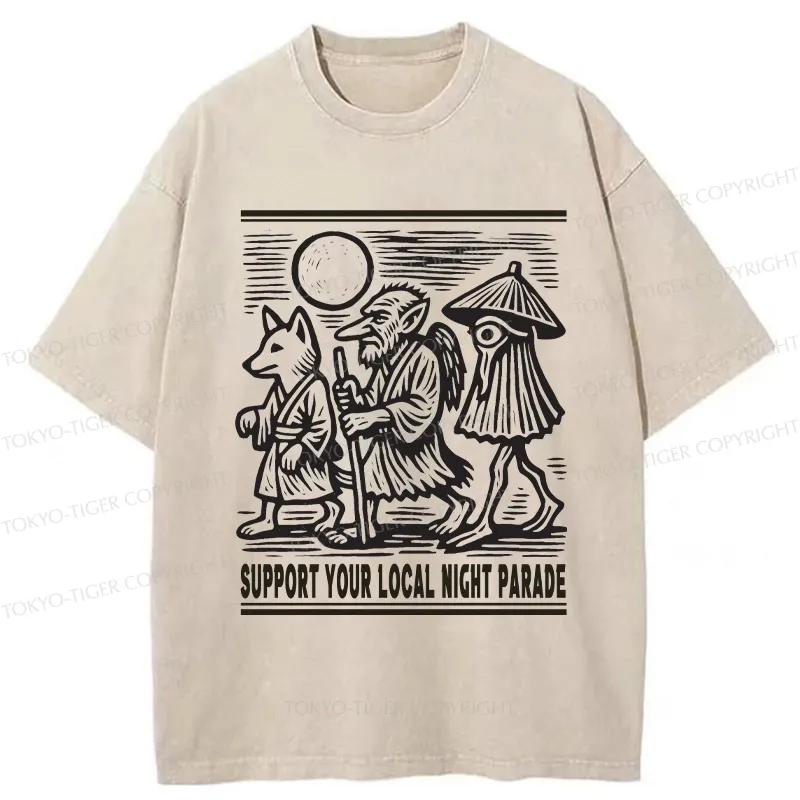 Tokyo-Tiger Support Your Local Night Parade Washed T-Shirt