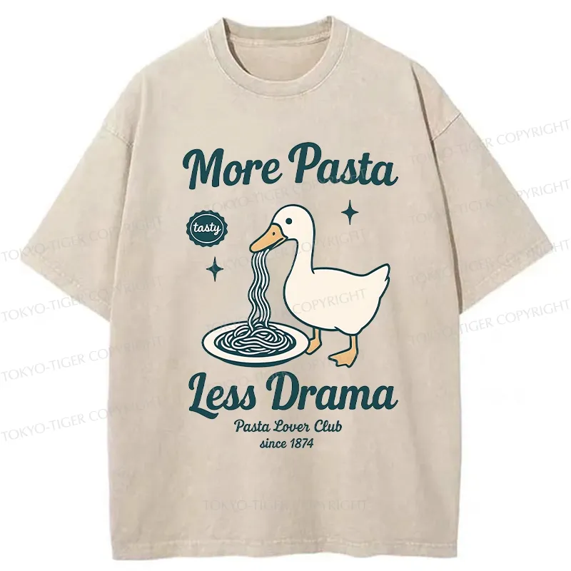 Tokyo-Tiger More Pasta Less Drama Washed T-Shirt