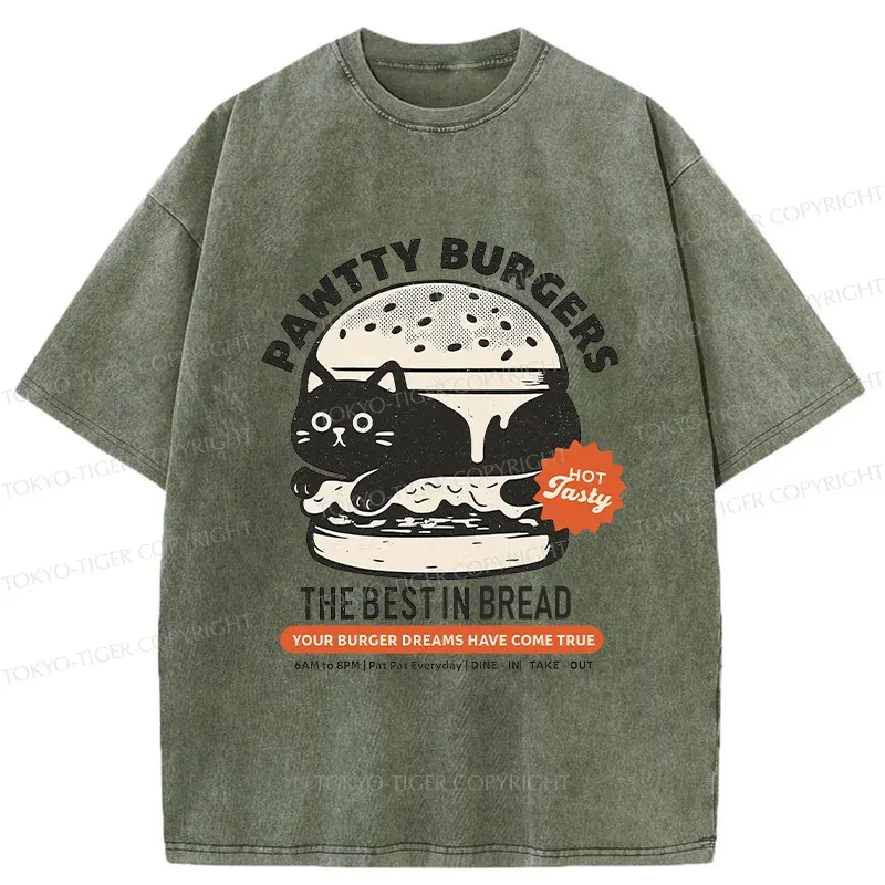 Tokyo-Tiger Cat Burger Washed T-Shirt