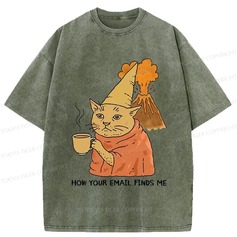 Tokyo-Tiger Funny Orange Cat Washed T-Shirt