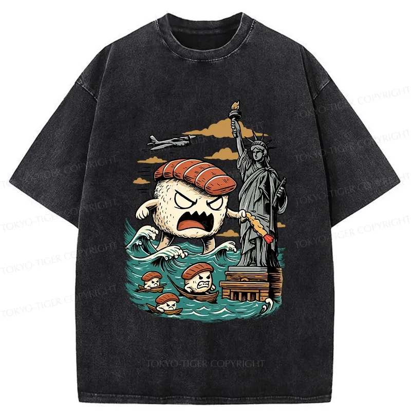 Tokyo-Tiger Japanese Sushi Monster Washed T-Shirt