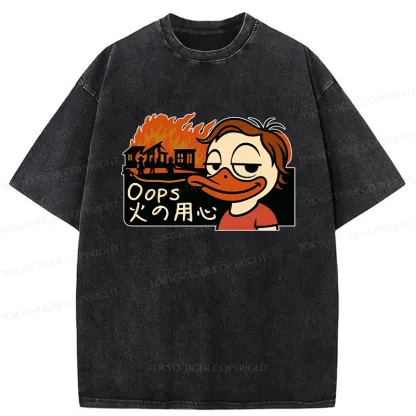 Tokyo-Tiger Oops Fire Safety Funny Washed T-Shirt