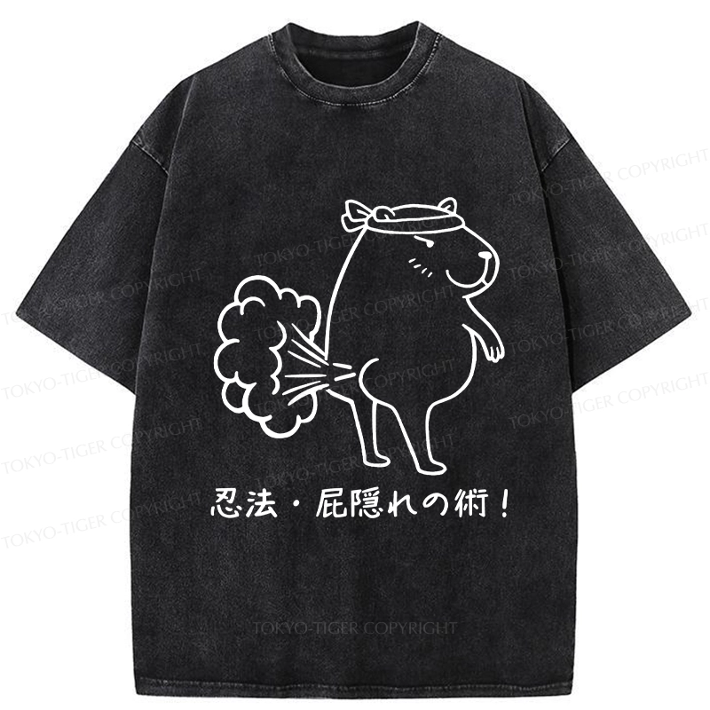 Tokyo-Tiger Funny Ninjutsu: Fart Hiding Technique Washed T-Shirt