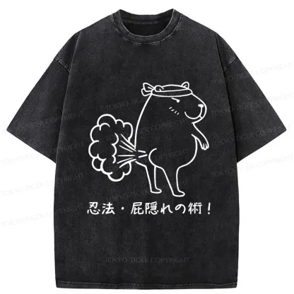 Tokyo-Tiger Funny Ninjutsu: Fart Hiding Technique Washed T-Shirt