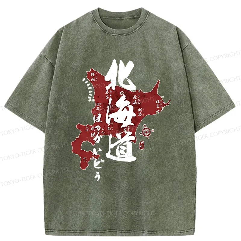 Tokyo-Tiger Map Of Hokkaido Washed T-Shirt