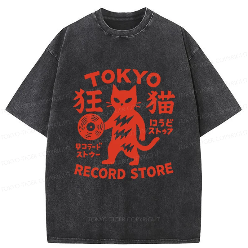 Tokyo-Tiger Japanese DJ Cat Washed T-Shirt