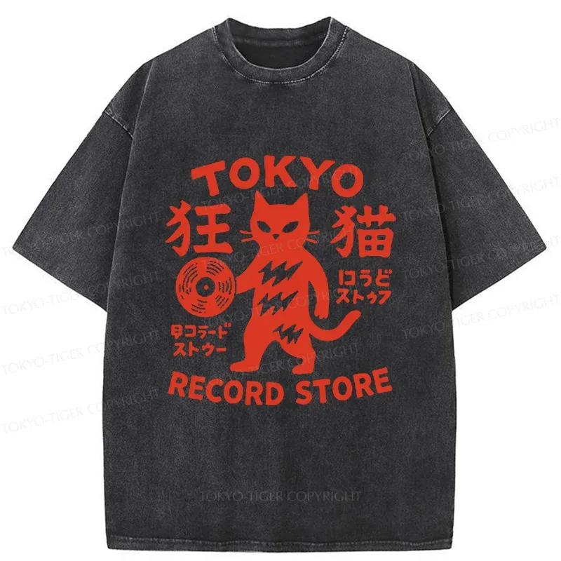 Tokyo-Tiger Japanese DJ Cat Washed T-Shirt