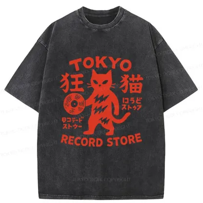Tokyo-Tiger Japanese DJ Cat Washed T-Shirt