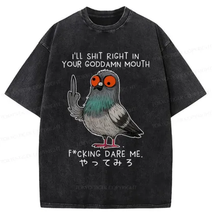 Tokyo-Tiger Angry Pigeon Funny Washed T-Shirt