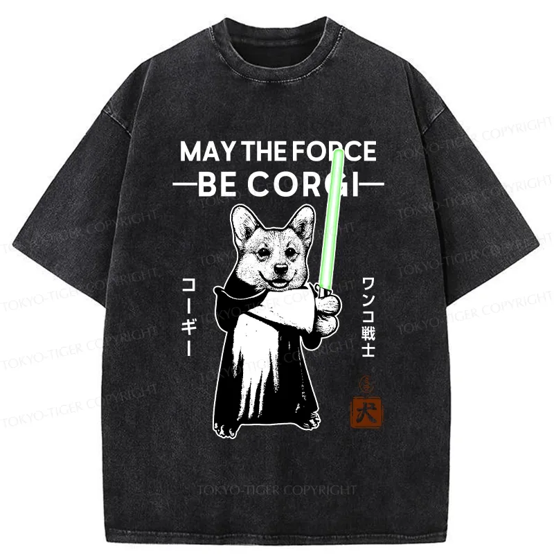 Tokyo-Tiger Funny Corgi Warrior Washed T-Shirt