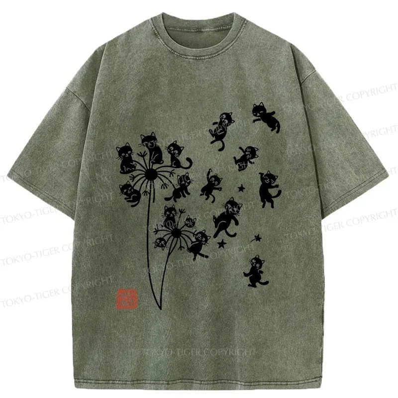 Tokyo-Tiger Dandelion Cat Washed T-Shirt
