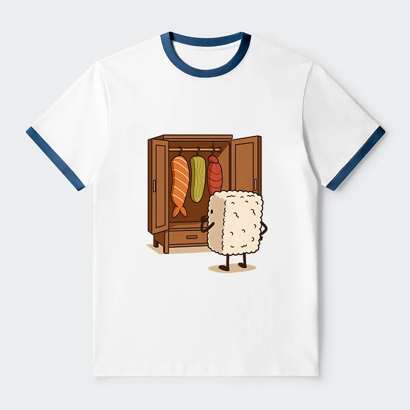 Tokyo-Tiger Sushi Pick Out Clothes Contrast Trim T-Shirt
