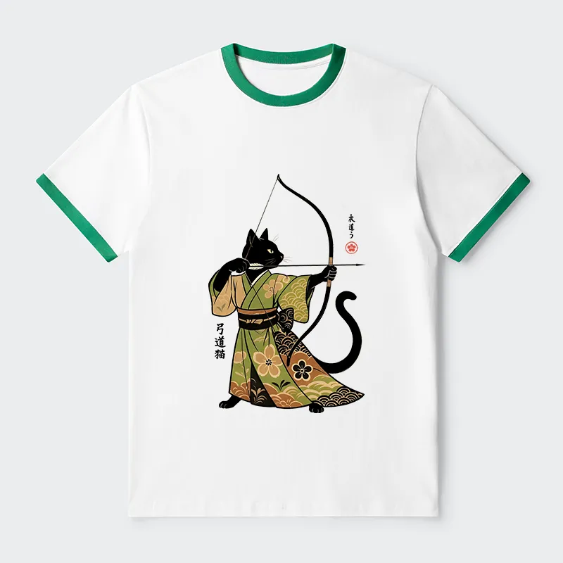Tokyo-Tiger Japan Cat Archery Contrast Trim T-Shirt