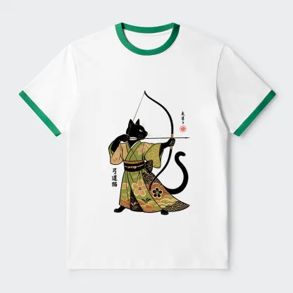 Tokyo-Tiger Japan Cat Archery Contrast Trim T-Shirt