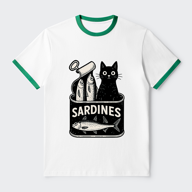 Tokyo-Tiger Cat And Canned Fish Contrast Trim T-Shirt