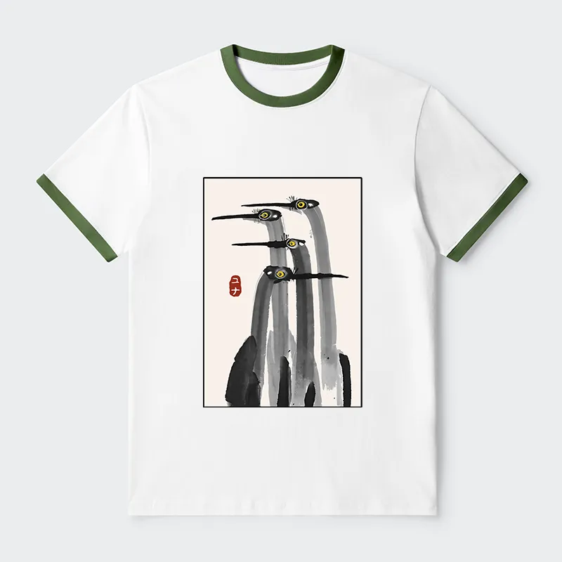 Tokyo-Tiger Japanese Crane Poster Contrast Trim T-Shirt