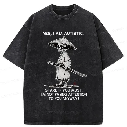 Tokyo-Tiger Samurai Skeleton Has Autistic Washed T-Shirt