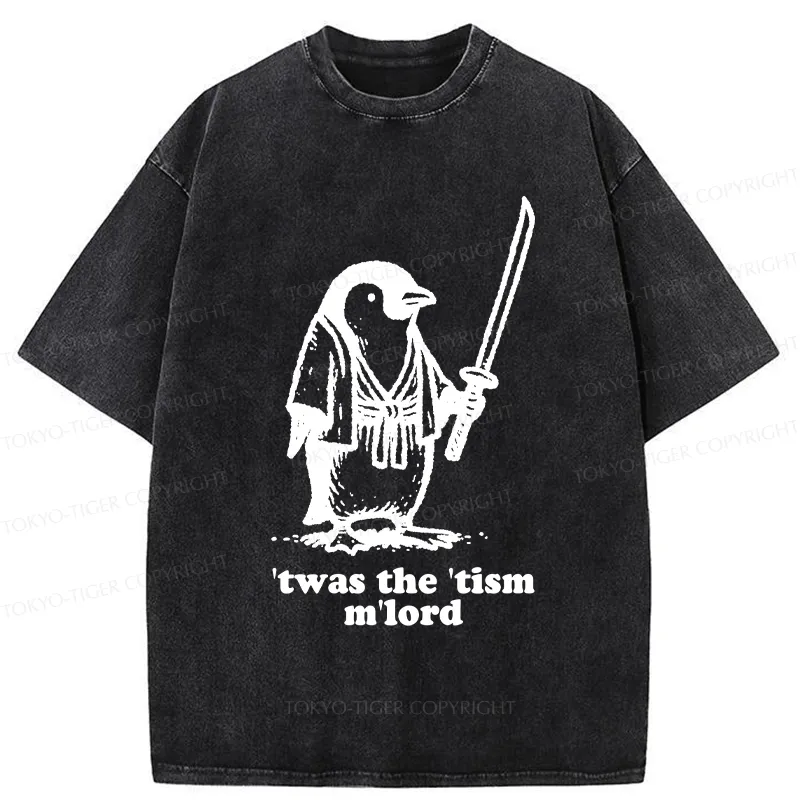 Tokyo-Tiger Focused Penguin Samurai Washed T-Shirt