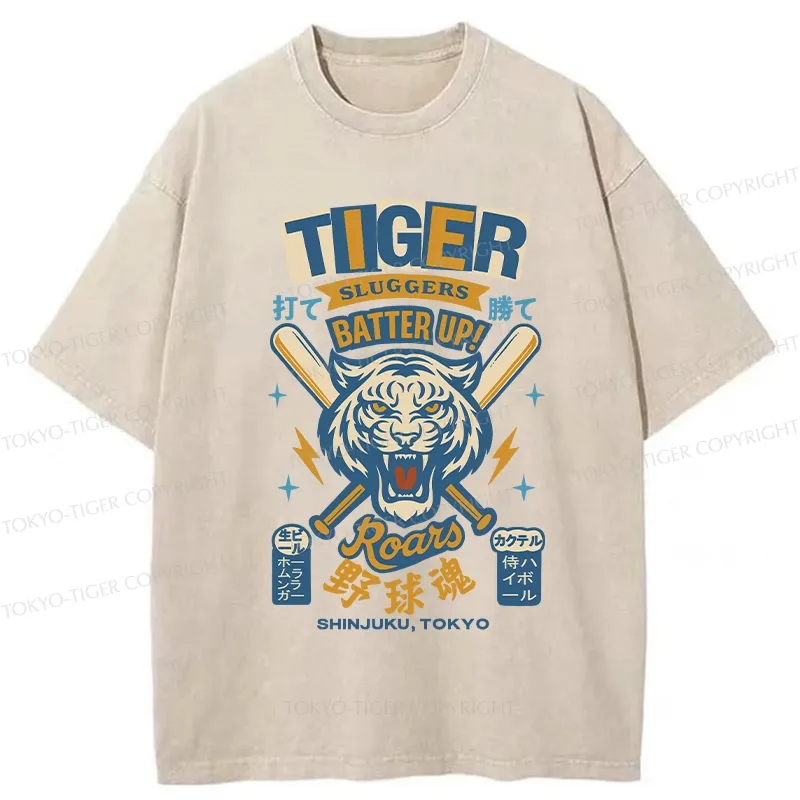 Tokyo-Tiger Retro Tiger Baseball Spirit Washed T-Shirt