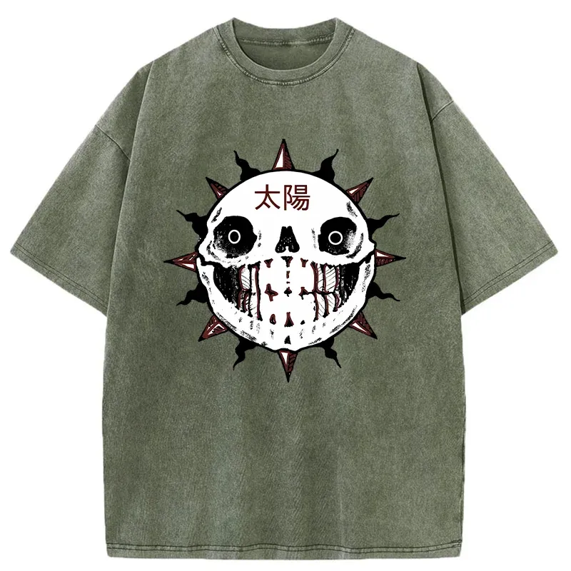 Tokyo-Tiger Horror Sun Skull Washed T-Shirt