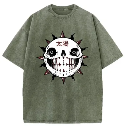 Tokyo-Tiger Horror Sun Skull Washed T-Shirt