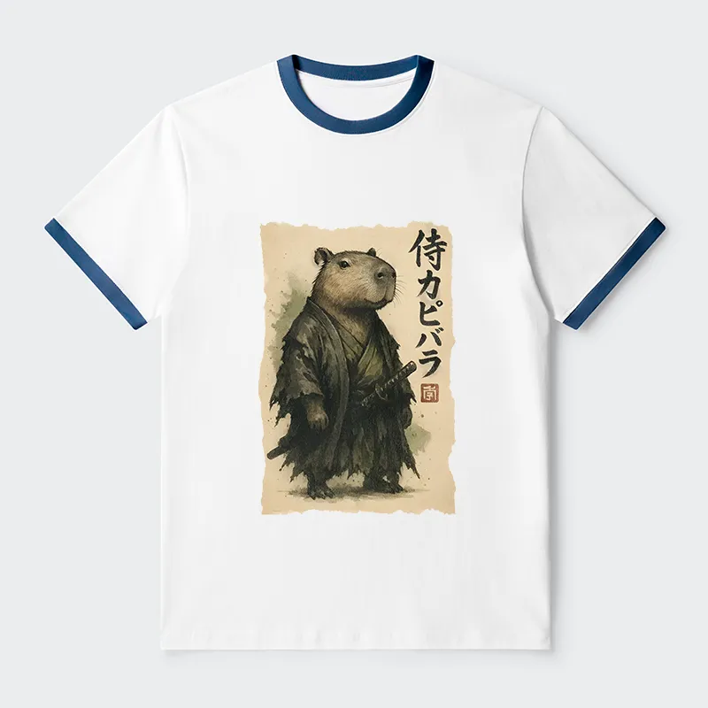 Tokyo-Tiger Capybara Samurai Contrast Trim T-Shirt