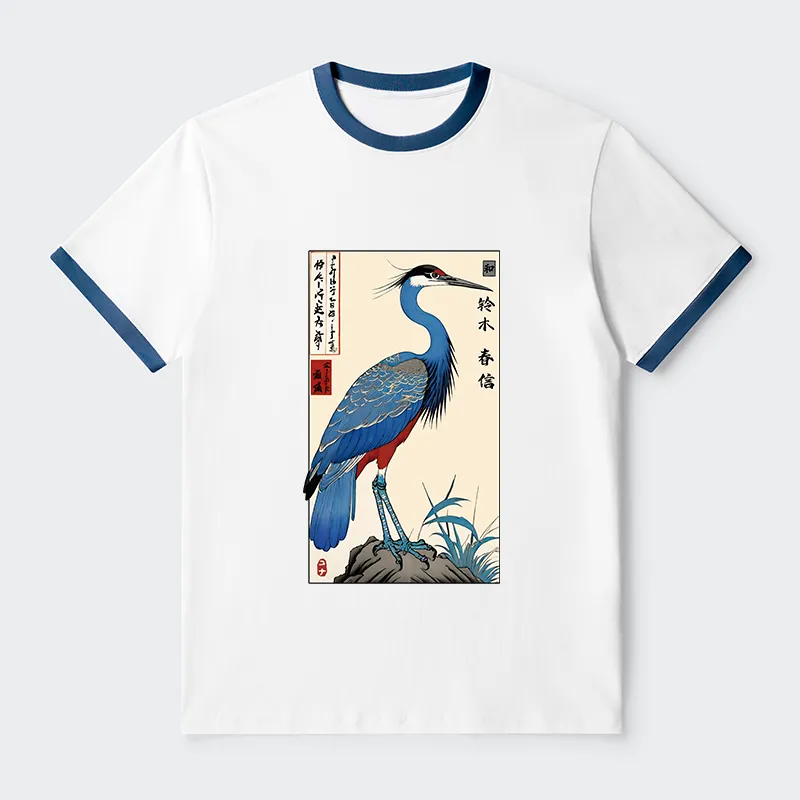 Tokyo-Tiger Colorful Crane Contrast Trim T-Shirt