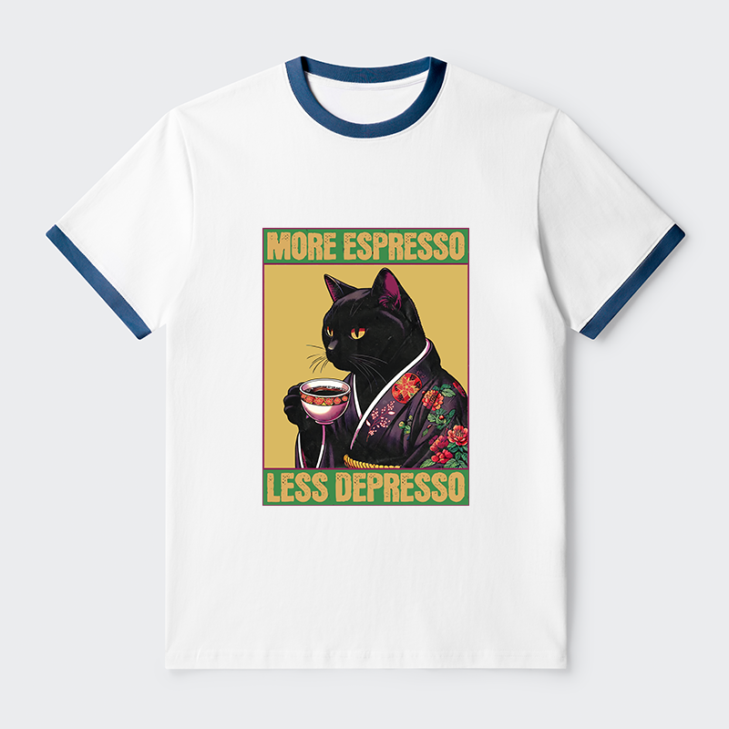 Tokyo-Tiger More Caffeine Less Depression Contrast Trim T-Shirt