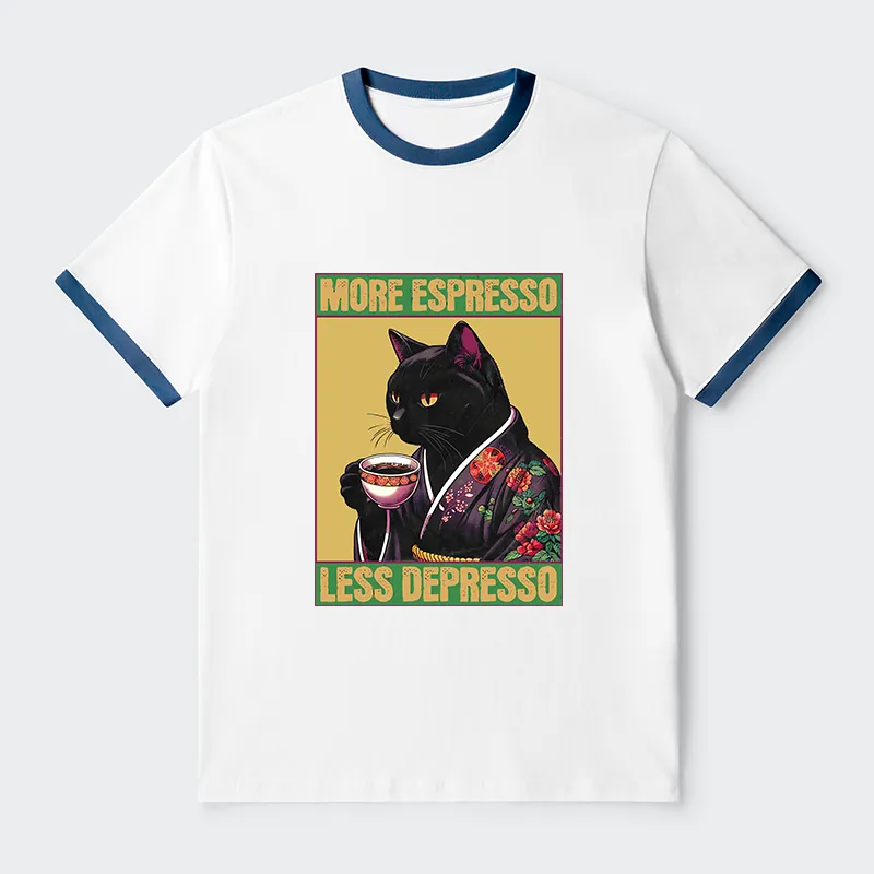 Tokyo-Tiger More Caffeine Less Depression Contrast Trim T-Shirt