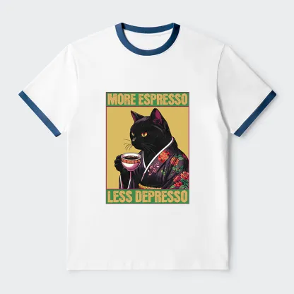 Tokyo-Tiger More Caffeine Less Depression Contrast Trim T-Shirt