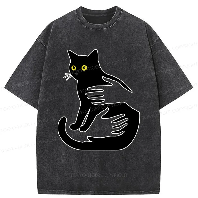 Tokyo-Tiger Hug A Black Cat Washed T-Shirt