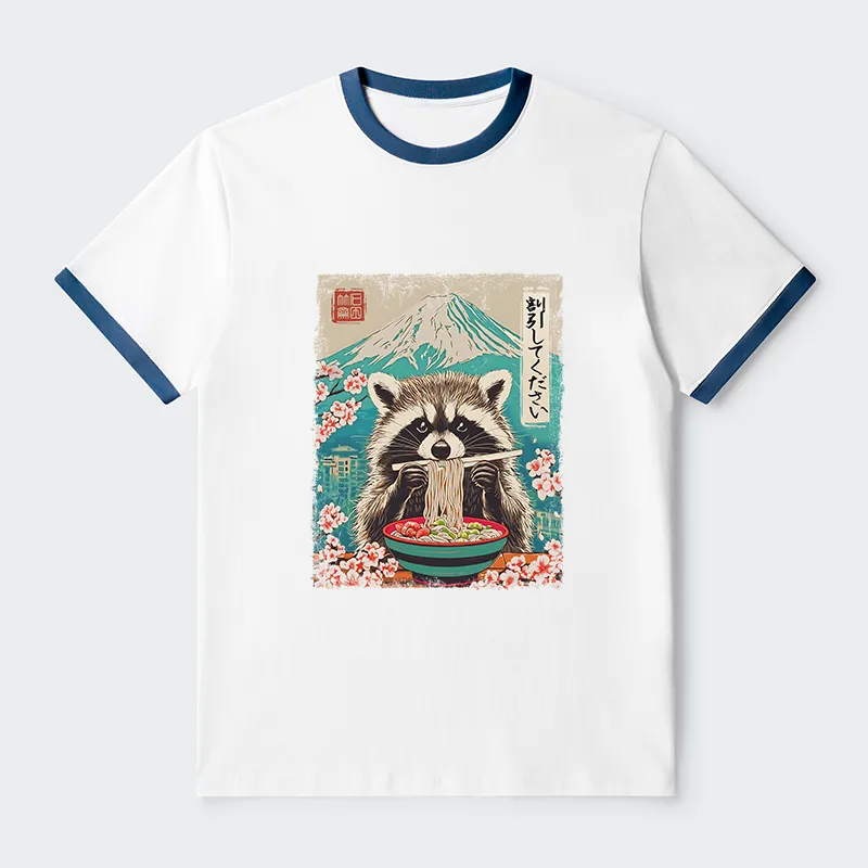 Tokyo-Tiger Please Give Raccoon A Discount Contrast Trim T-Shirt