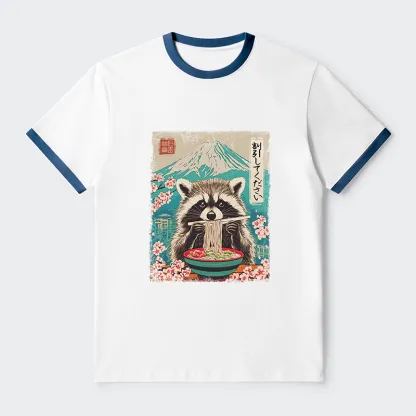 Tokyo-Tiger Please Give Raccoon A Discount Contrast Trim T-Shirt