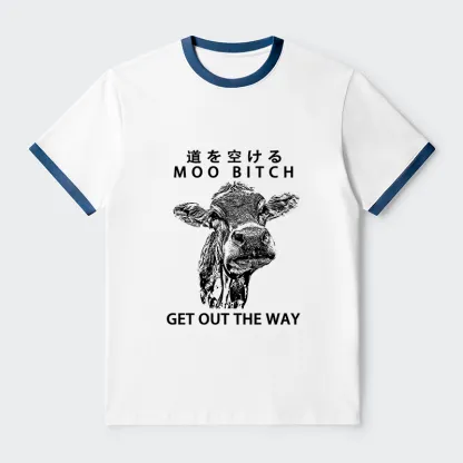 Tokyo-Tiger Funny Cow Contrast Trim T-Shirt