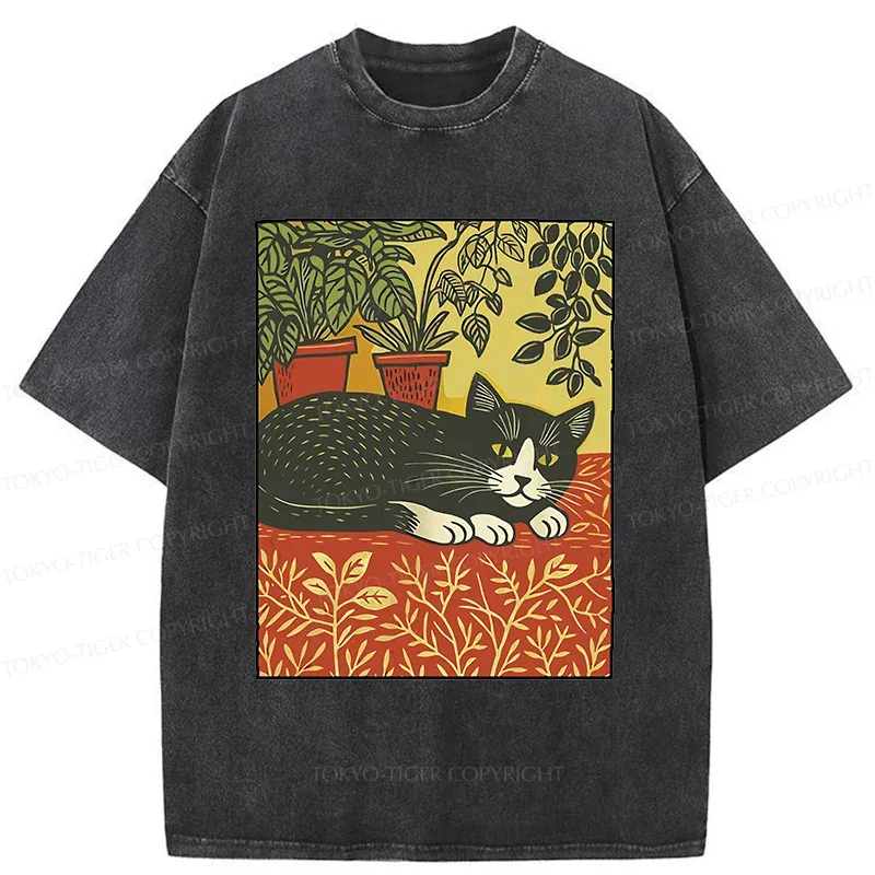 Tokyo-Tiger Napping Cat Washed T-Shirt