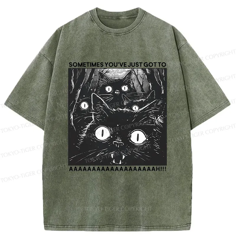 Tokyo-Tiger Screaming Black Cats Washed T-Shirt