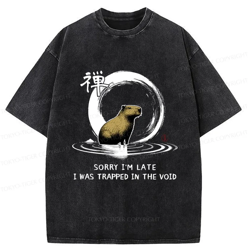 Tokyo-Tiger Zen Capybara Was Trapped In The Void Washed T-Shirt